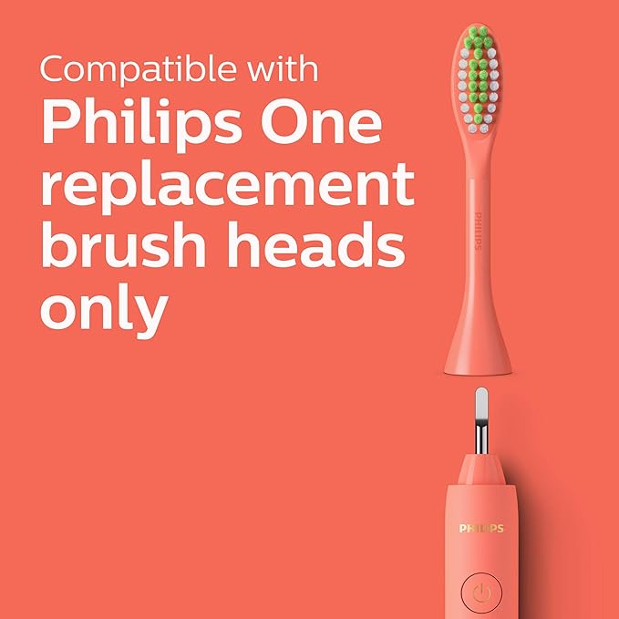 Philips One by Sonicare Battery Toothbrush, Brush Head Bundle, Miami Coral, BD1001/AZ