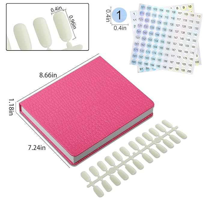 120 Colors Nail Swatches Book with 240 Nail Tips and Number Labels Leather Nail Gel Polish Display Book Nail Painting Practice Design Board No Need Pasting, No Need Glue