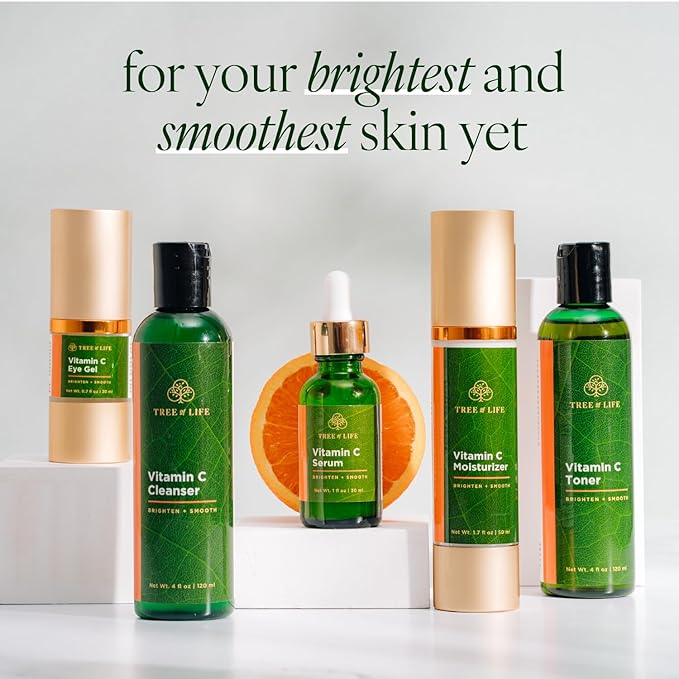 Tree of Life Beauty Vitamin C Brightening Complete (Pack of 5) Serum (1 Oz), Moisturizer Cream (1.7 Oz), Eye Gel (0.5 Oz), Toner (4 oz), Cleanser (4 oz), Renewing Face Dermatologist Tested Skin care