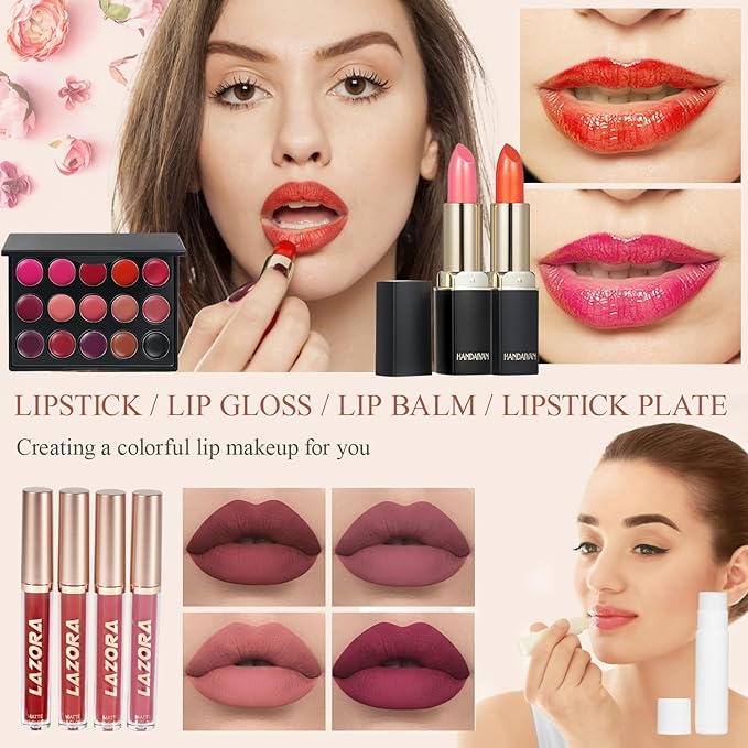 Makeup Kit Full Multi-Purpose Beauty Set Festive Gift Box - Highly Pigmented Palette Combination Lips Facial Brows Eye Makeup Brush for Essential Starter - Full Makeup Kit for Women