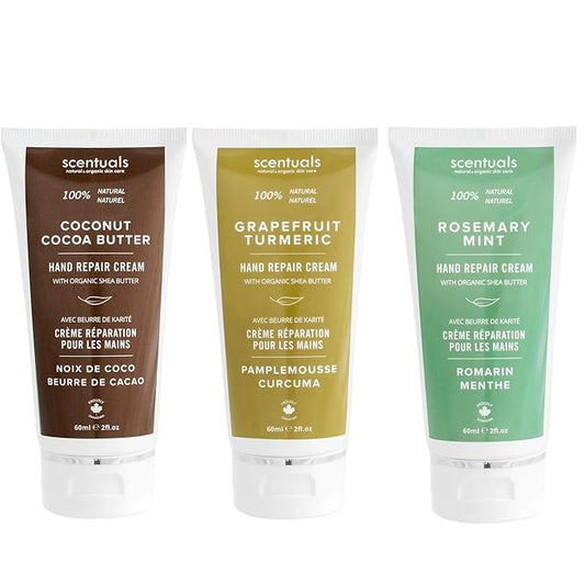 Hand Cream Set of 3, with Shea Butter, Cocoa Butter, Argan & Almond oil, Moisturizing Dry Hands, (Grapefruit Turmeric + Rosemary Mint + Coconut Cocoa Butter) 60 ml (2 fl.oz.) x 3