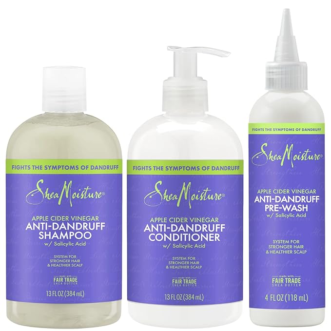 SheaMoisture Dandruff Shampoo (12 Oz) + Conditioner (12 Oz) + Pre-Wash (4 Oz) Anti-Dandruff 3pc Bundle with Salicylic Acid & Vitamin B3, Apple Cider Vinegar