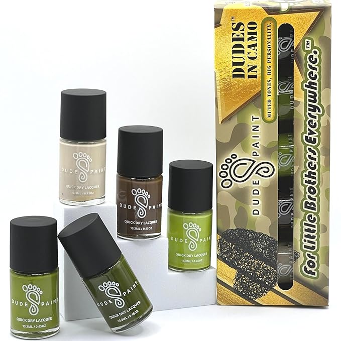 Dudes in Camo (Military/Camouflage) Nail Polish Set for Boys Pack of 5 Colors