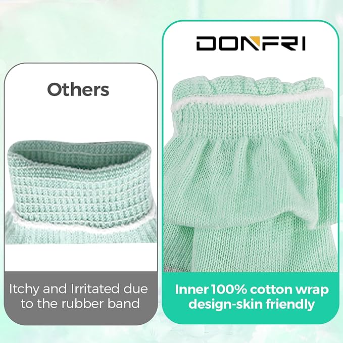 Donfri 6 Pairs Cotton Gloves for Dry Hands, Sleeping Moisturizing Gloves Overnight, Eczema Gloves for Women with Touchscreen Fingers, Lotion Hand Spa Treatment（XS-Green）