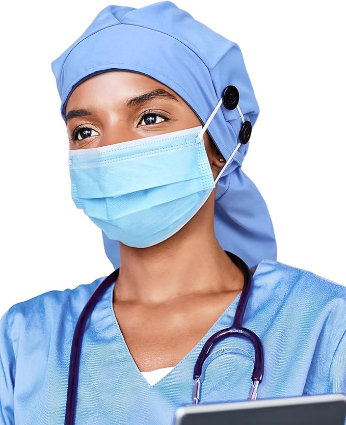 Satin Lined Work Cap with Button for Long Hair Women