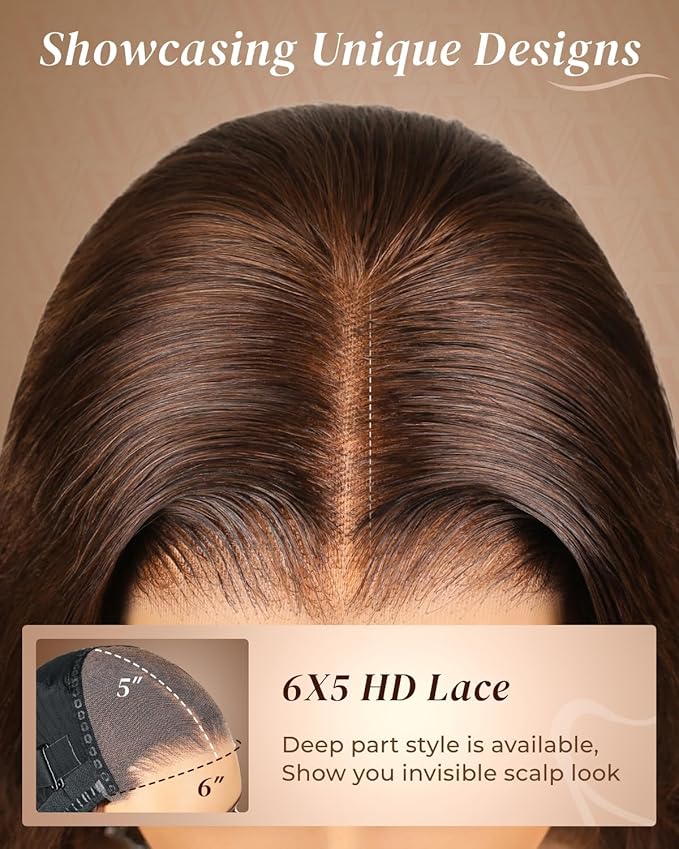 Arabella 5x6 4# Brown Bob Wig Human Hair 210% Density Wear and Go Glueless Wigs Human Hair Chocolate Brown Straight Bob Wig Lace Front Wigs Pre Cut Lace Pre Bleached Knots(10inch, 5x6 Glueless Bob)