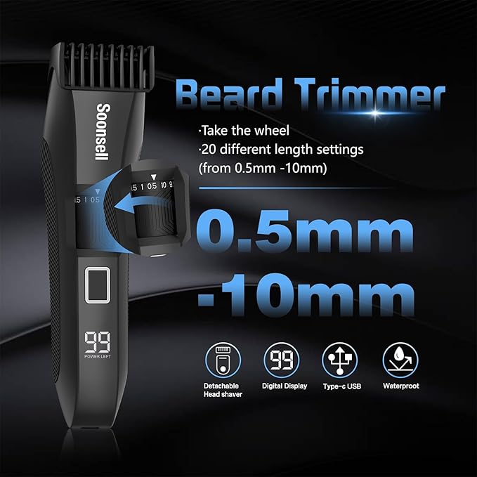 Soonsell Manscape Beard Trimmer for Men,Ball Shaver,Nose Hair Clippers,Electric Razor,Hair Clippers for Men,4 IN1 Men's Grooming Kit,LED Display,Waterproof,Wet/Dry Trimmer