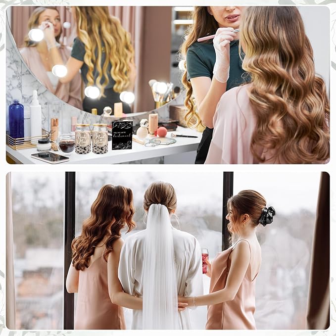 Irenare 36 Pcs Bridesmaid Proposal Gifts Bridal Shower Gifts 16 oz Glass Cup Cosmetic Makeup Bags Invited Cards Scrunchies Hair Knotted Bracelets Diamond Pens Favors for Wedding (Black)