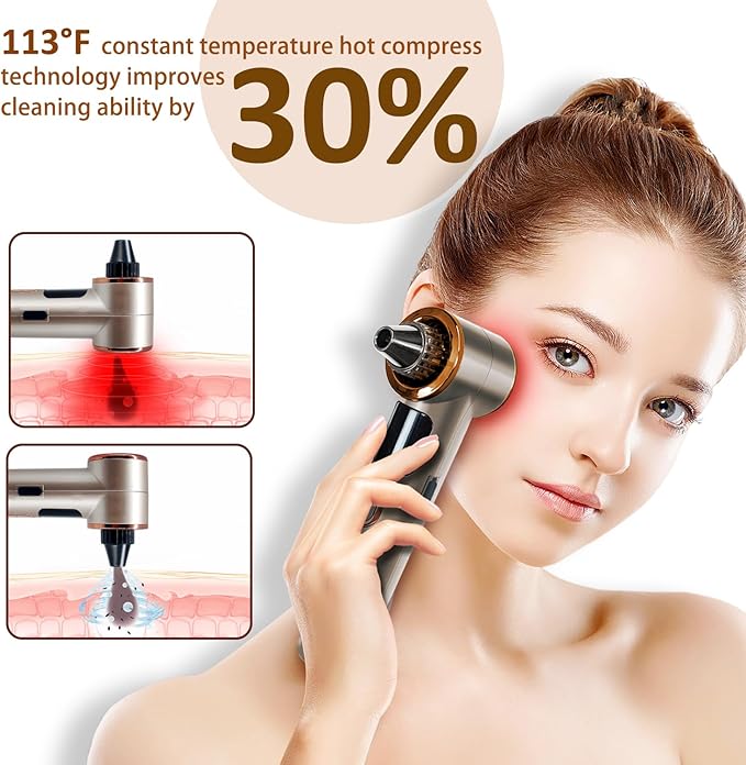 2 in 1 Blackhead Remover Pore Vacuum, Blackhead Vacuum Extractor with Heating Mode, Facial Pore Cleaner Electric, Whitehead Remover Tool-9 Suction Power, 5 Probes Blackhead Vacuum Kit for Women & Men