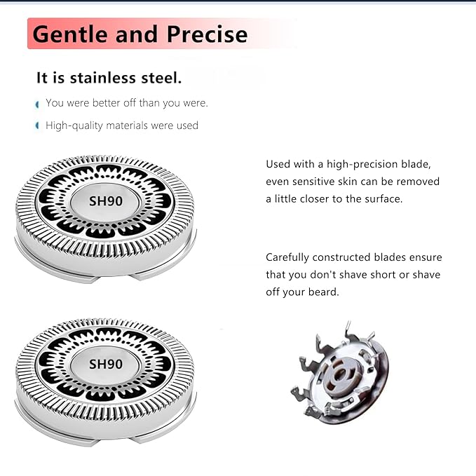 SH90 Replacement Rotary Heads Compatible with Philips Norelco 9000 Replacement Blades, for Norelco Series S9000 Prestige(S9xxx) 8000(S8xxx) Electric Razor Shaver, Upgrade SH90 Replacement Blades