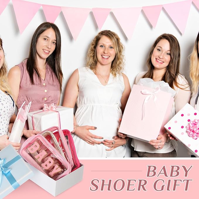 4 Pcs Mama and Baby Toiletry Bag Clear Chenille Letter Pouch Snacks Makeup Stuff Travel Diaper Bag Preppy Transparent Pouch with Zipper for Women Gift(Bright Color)