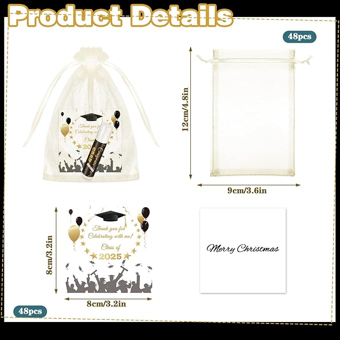 48 Set Graduation Lip Balms Gifts Bulk Graduation Party Favors Thanks Gift for Student Classmate Bulk Class of 2025 Congrats Grad You Did It Lip Balm with Organza Bags and Tags for Women Men
