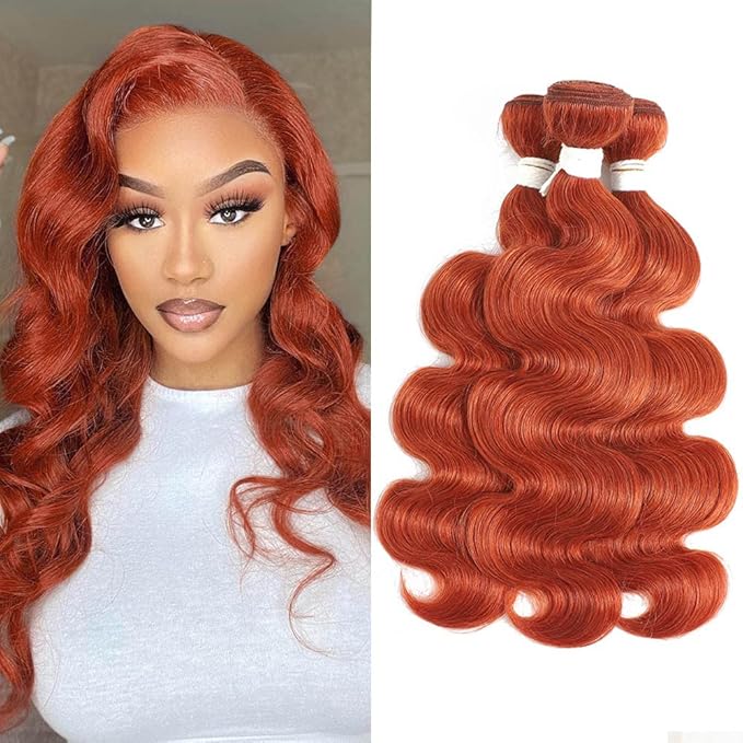 REMY HAIR Human Hair Bundles Body Wave #350 Ginger Orange Brazilian Human Hair Bundles 3 Bundles Curly Wave Hair Extensions 10 12 14 Inch