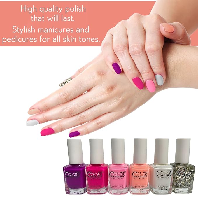 Color Club Girls Night Nail Lacquer Set of 6 - Women and Girls Light Nail Lacquer Set - Quick Dry Nail Art Manicure Set