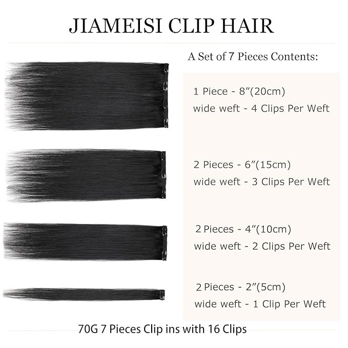 Clip In Human Hair Extensions,70g 7pcs Double Weft Silky Straight Human Hair Clip In Extensions 14inch #1 Jet Black Remy Hair