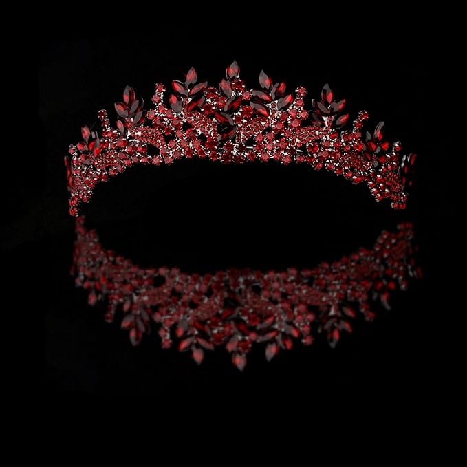 LIMELIA Women's Tiara for Henna Wedding Party|Glitter Hair Accessories for Bridal Birthday Pageant Prom Halloween Costume Christmas Party, Princess Crown|Crystal Stone-Burgundy