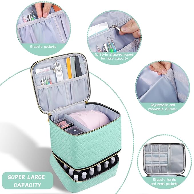 Nail Polish Carrying Case Bag-Holds 30 Bottles, Double-Layer Nail Polish Storage and Nail Dryer Case