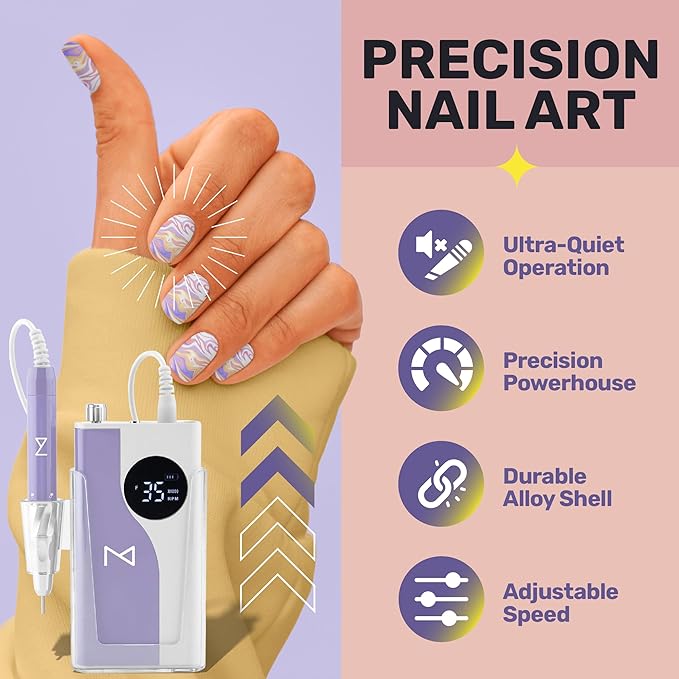 M - Ying Yang Brushless Nail Drill - Gift for Her - 35K RPM Wireless Powerhouse, 85w, Aluminum Alloy Shell, Ultra Quiet Operation for Smooth Precision Nail Art (Mermaid)