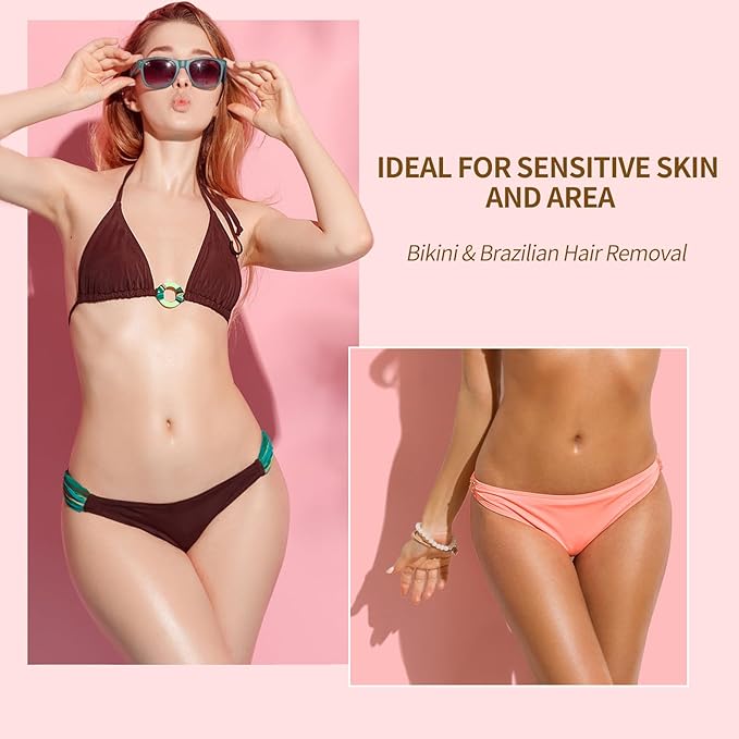 Sugar Wax Kit for Sensitive Skin: 300g/10.6oz Sugaring Paste for Bikini Brazilian Hair Removal - Includes Wax Strips & Sticks, Pre & Post Care Oils (Rose)