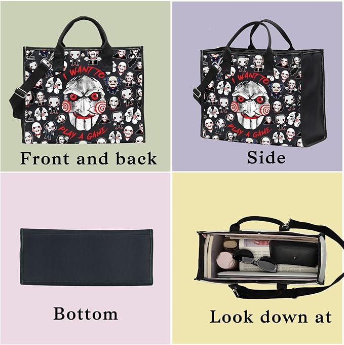 LEVLO Sadistic Thriller Tote Bag Horror Movie Fans Gift I Want To Play A GamePuzzle Horror Shoulder Bag Horror Movie Merch