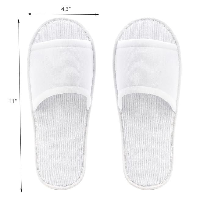 Frcctre 20 Pairs Disposable Slippers, Open Toe Comfortable Cotton Disposable Spa Slippers, Bulk Unisex Non-Slip Disposable Guests Slippers for Home Hotel Travel Train Use, White
