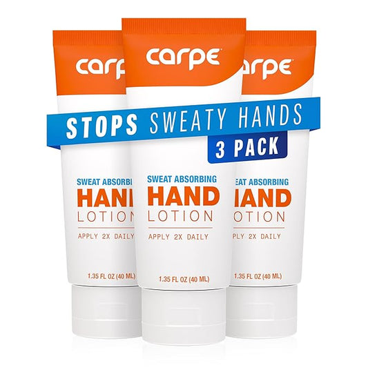 Carpe Sweat Absorbing Hand Lotion (Pack of 3), A dermatologist-recommended smooth lotion that helps stop hand sweat, great for hyperhidrosis or excessive sweat (Original Eucalyptus)