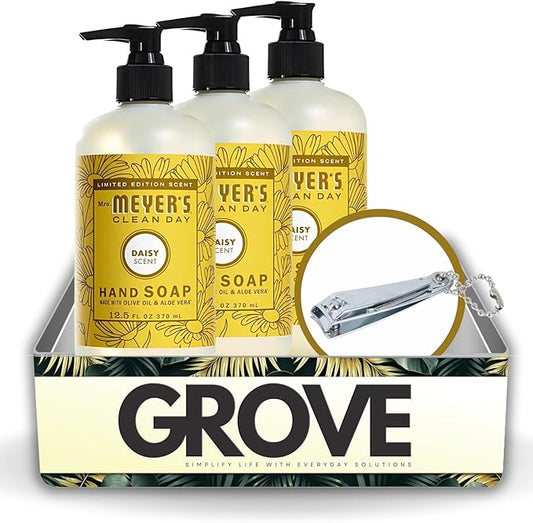 Clean Day Organic Daisy Scent Liquid Hand Soap 12.5 oz Bundle with Nail Clipper - Gentle Hand Soap with Essential Oils & Aloe Vera - (4 Items)