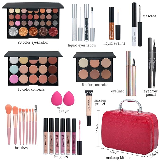 Makeup Kit,Makeup Set For Women Full Kit,Professional Make up Kit For Beginners,Makeup Gift Set For Women,Makeup Sets for Girls,Makeup Kit For Teens (red)