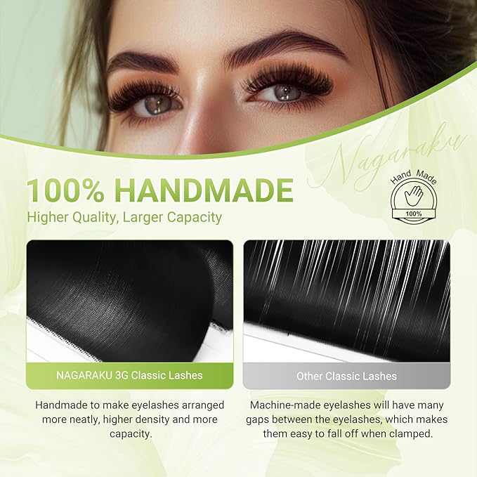 NAGARAKU Individual Eyelash Extensions, Luxury Collected Classic Single Lashes Upgraded 3rd Generation Soft Natural Beauty Salon Professional Lash Supplies 16 Rows Matte Black -0.05 D Curl 13mm