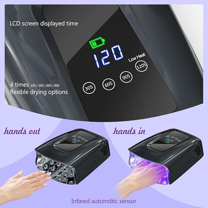 Cordless UV LED Nail Lamp, 86W Gel Nail Lamp Rechargeable Professional Nail Dryer Gel Polish UV Lights for Nails with 4 Timer Setting LCD Display Curing Lamp for Salon & Home (86W Black)