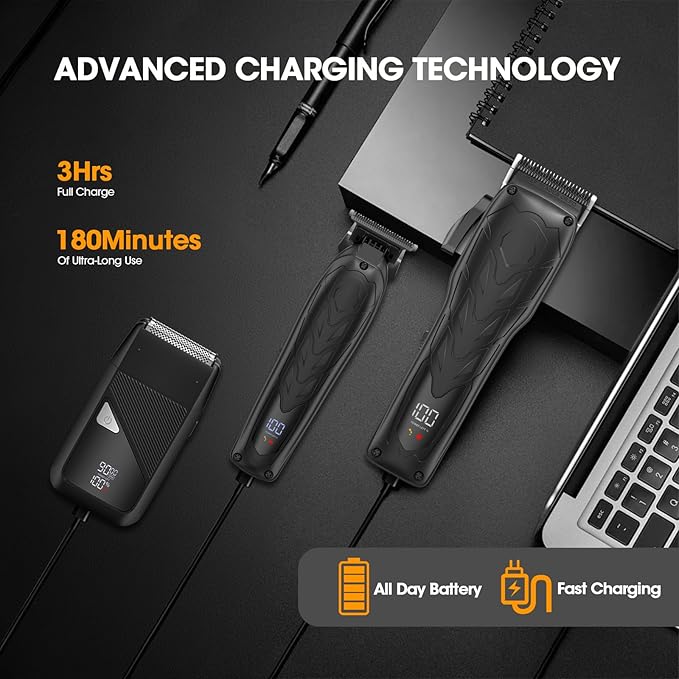 Suttik Professional Hair Clippers for Men, Barber Clippers and Trimmers Set, Foil Shavers for Men, 3 in 1 Cordless Hair Clippers Set Hair Cutting Kit Barber kit with LED Display