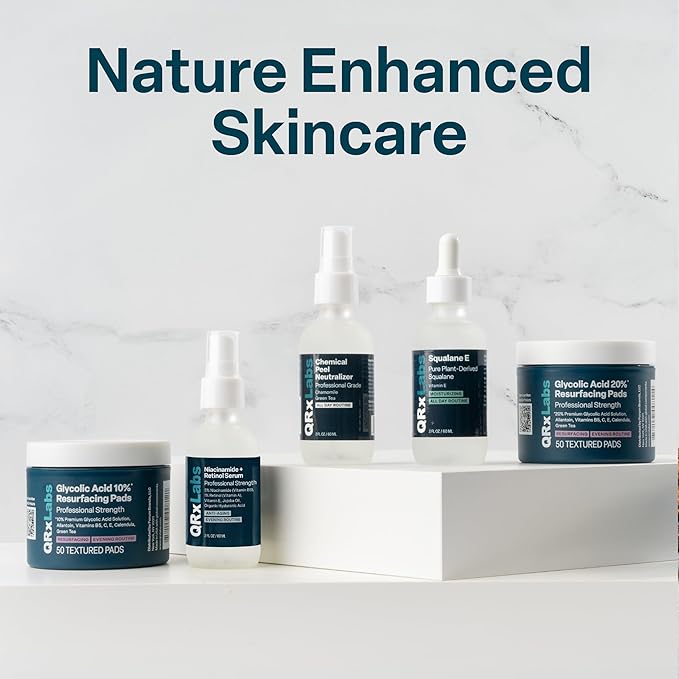 QRxLabs Glycolic + Salicylic Acid Acne Control Pads with 10% Ultra Pure Glycolic & 2% Salicylic, Allantoin, Vitamin B5, C & E, Calendula & Green Tea - Acne Treatment for Clear Skin