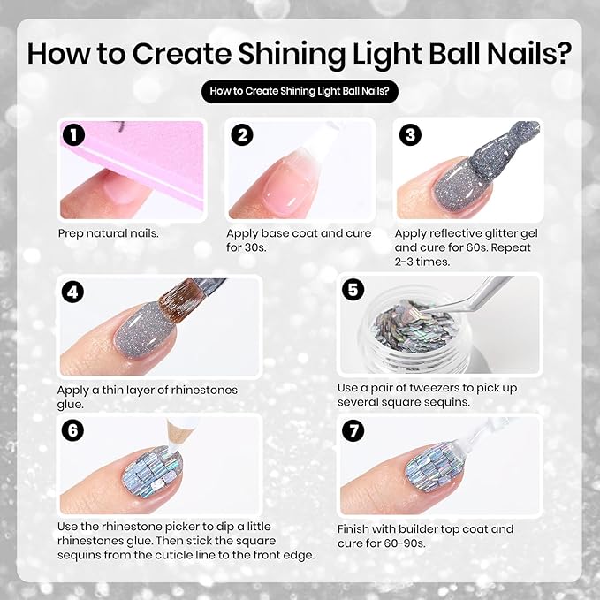 Beetles X DIY Nail, Glitter Pink Blue Silver Gel Nail Polish with Base and Top Coat, Rhinestone Glue, Disco Ball Nails for Party Sparkling Nails Holiday Nails DIY Manicure Gifts for Women Girls