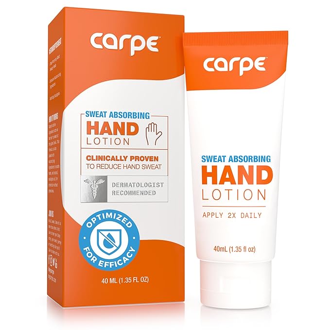 Carpe Sweat Absorbing Hand Lotion, A dermatologist-recommended smooth lotion that helps stop hand sweat, Great for hyperhidrosis (Original Eucalyptus)