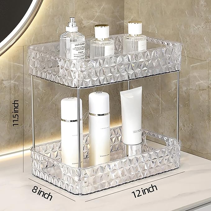 Makeup Organizer for Vanity, High-Capacity Clear Makeup Storage Perfume Organizers,Cosmetic Display Cases,Bathroom Countertop Organizer(Crystal Clear, 2Tier)