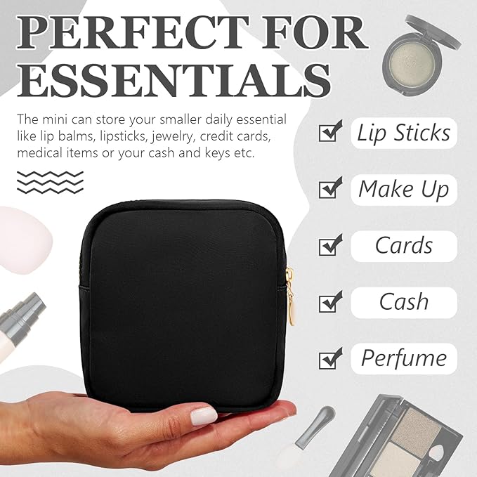 16 Pcs Mini Makeup Bags Bulk Nylon Cosmetic Bags Pouch for Purse Travel Bag Pouch Toiletry Organizer Pouches Bag for Women, Small Zipper Pouch Preppy Coin Purse for Custom Valentines Gifts