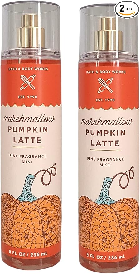 Bath and Body Works Marshmallow Pumpkin Latte Fine Fragrance Mists Pack Of 2 8 oz. Bottles (Marshmallow Pumpkin Latte)