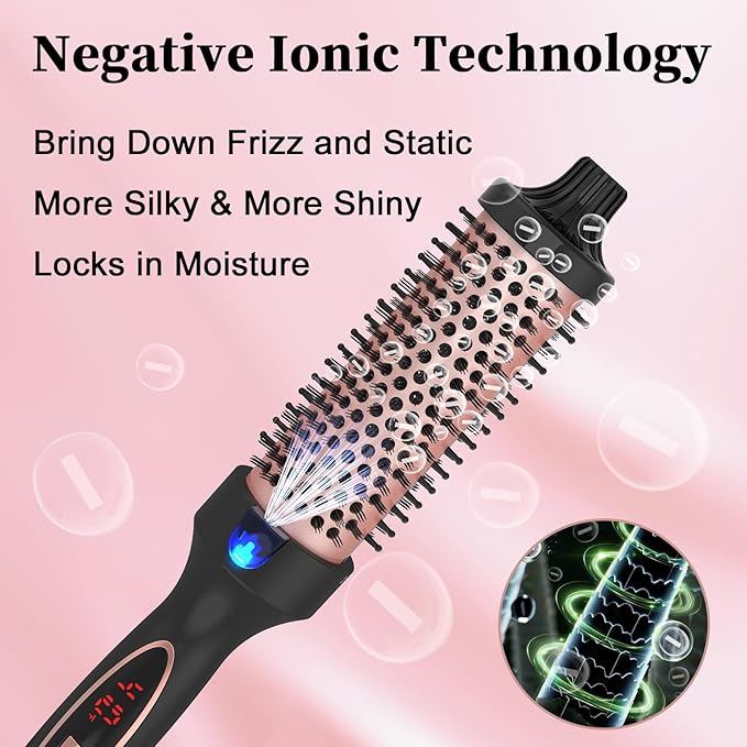 New Upgrade 1.5 Inch Thermal Brush Create Loose & Volume Curls Digital Display 9 Heat Settings Tourmaline Ionic Hair Curler 1 1/2 Inch Curling Iron Brush Dual Voltage for Traveling