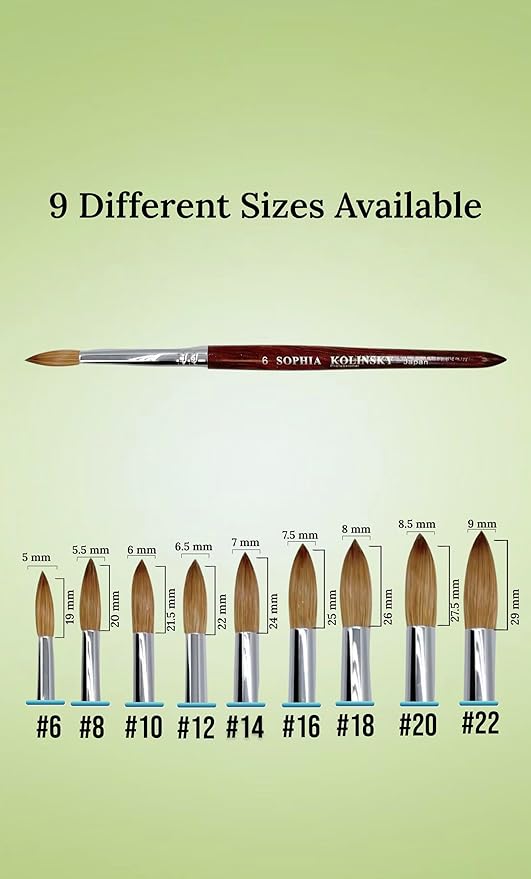 Acrylic Nail Brush Pure Kolinsky Hair Round Shape Redwood handle Size #6 to #22 Pick Your Size (SIZE #16)