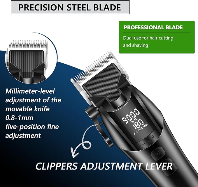 KEMEI 1858 Professional Hair Clippers for Men, Rechargeable Barber Clipper for Hair Cutting, Cordless Hair Trimmer with LED Display & 5-Speed Adjustable Settings, Gifts for Men
