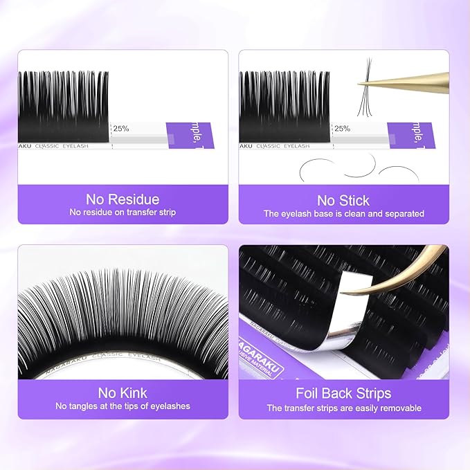 NAGARAKU Eyelash Extensions Individual Lashes Extensions Classic Lash Matte Black 16 Rows Soft Natural Matte Black Professional Beauty Salon Lash Supplies -0.07J 9mm