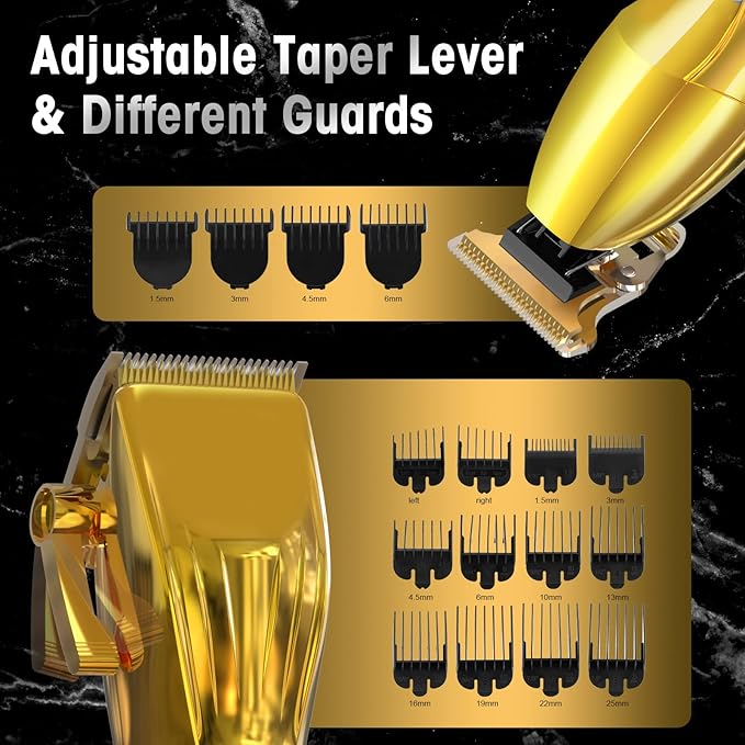 Suttik Professional Hair Clipper and Trimmer Set, Barber Clippers Set for Men Professional Kit, Beard Trimmer Haircut Kit, Cordless Clippers for Hair Cutting,Gold