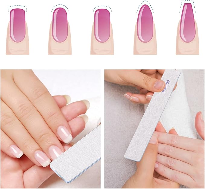 25 Pieces 150/150 Grit Rectangle Nail Files for Acrylic Nails, Reusable Buffering Files Double Sided Emery Boards for Natural Nails