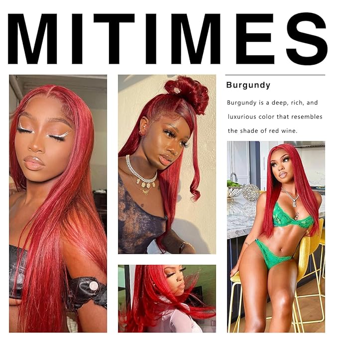 13x6 Red Straight HD Lace Front Wig Pre-Plucked Glueless Long Straight 99j Burgundy Lace Front Wigs Synthetic Red Wear And Go Lace Front Wigs