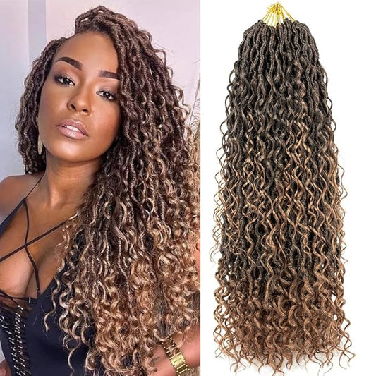 Aipin Long New Goddess Locs Crochet Hair 22 Inch Boho River Locs Hippie Locs Wavy Crochet With Curly Hair In Middle And Ends Braids Hair Extensions (8Packs,22 inch, T30)