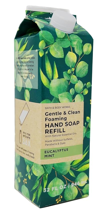 Bath + Body Works Gentle Foaming Hand Soap Refill - XL Size - 32 oz Compatible with all Bath & Body Works Gentle Foaming Hand Soap Bottles (Eucalyptus Mint)