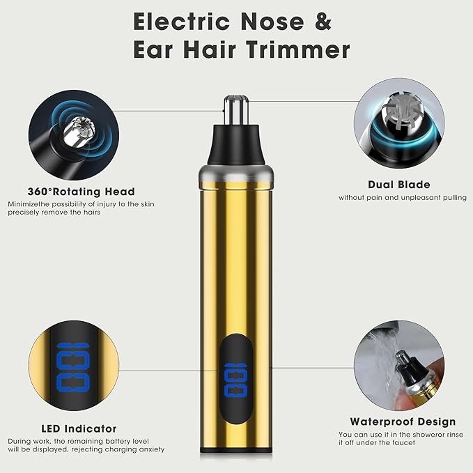 Karrte Professional Hair Clippers and Trimmer Set for Men, T-Shaper Trimmer & Foil Shaver, Nose & Ear Hair Trimmer, Cordless Clippers and Grooming Set, Hair Cutting Kit with LED Display Gold