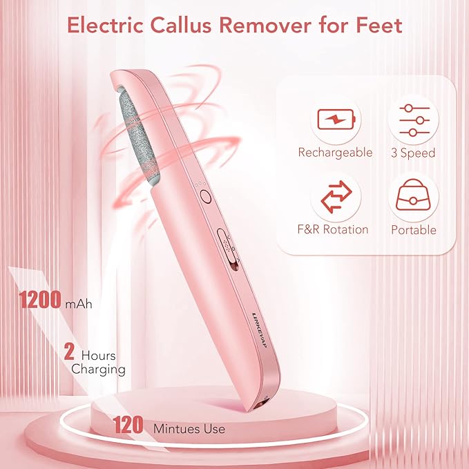Electric Callus Remover for Feet, Professional Pedicure Kit Foot Scrubber for Dry, Dead, Cracked, Hard Skin, at Home Feet Spa Care Kit for Men & Women (Pink)