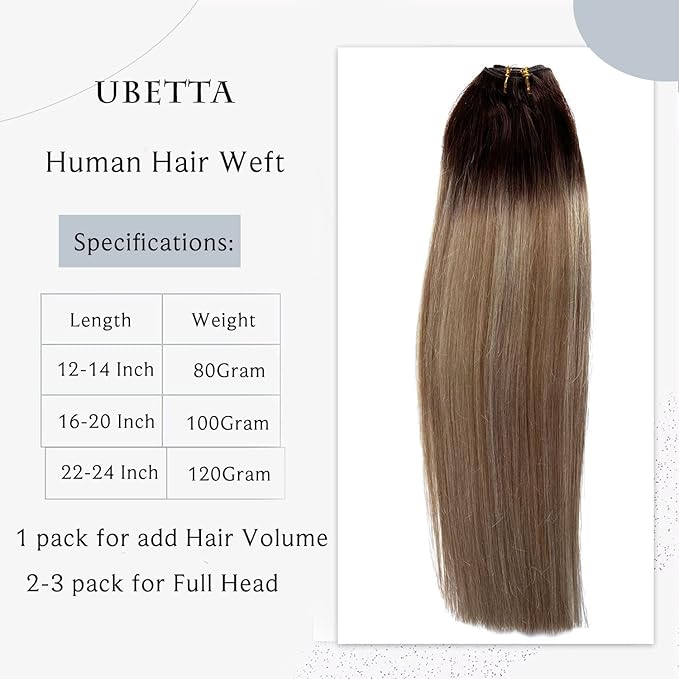 Sew in Hair Extensions Real Human Hair, 18 Inch Weft Hair Extensions Human Hair Bundles 100G Ombre Brown Balayage Blonde Hand-Tied Weft Hair Extensions Weave Bundles Human Hair Extensions for Women