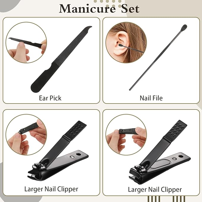 Therwen 50 Sets Stainless Steel Nail Clippers Bulk Professional Manicure Pedicure Set Nail Care Kit with Travel Case Grooming Kit for Men Women Colleagues, Black